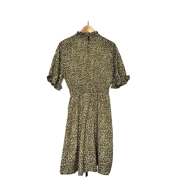 Hayden Los Angeles Midi Ruffle Olive Green Animal Print Dress Sze M Retro Tiered - Picture 4 of 7